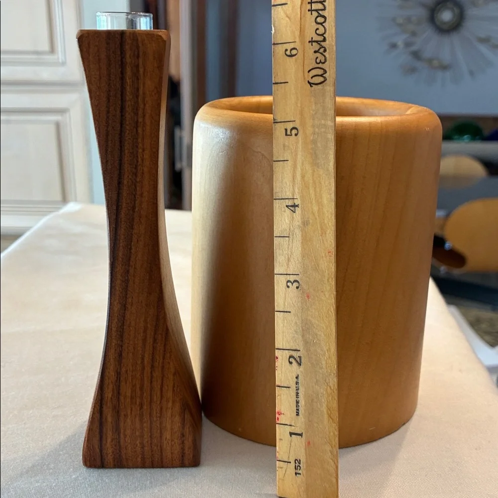 Elegant Wood Vases/Holder Set /2 Different Wood Vases Glass Insert Tube for bud
